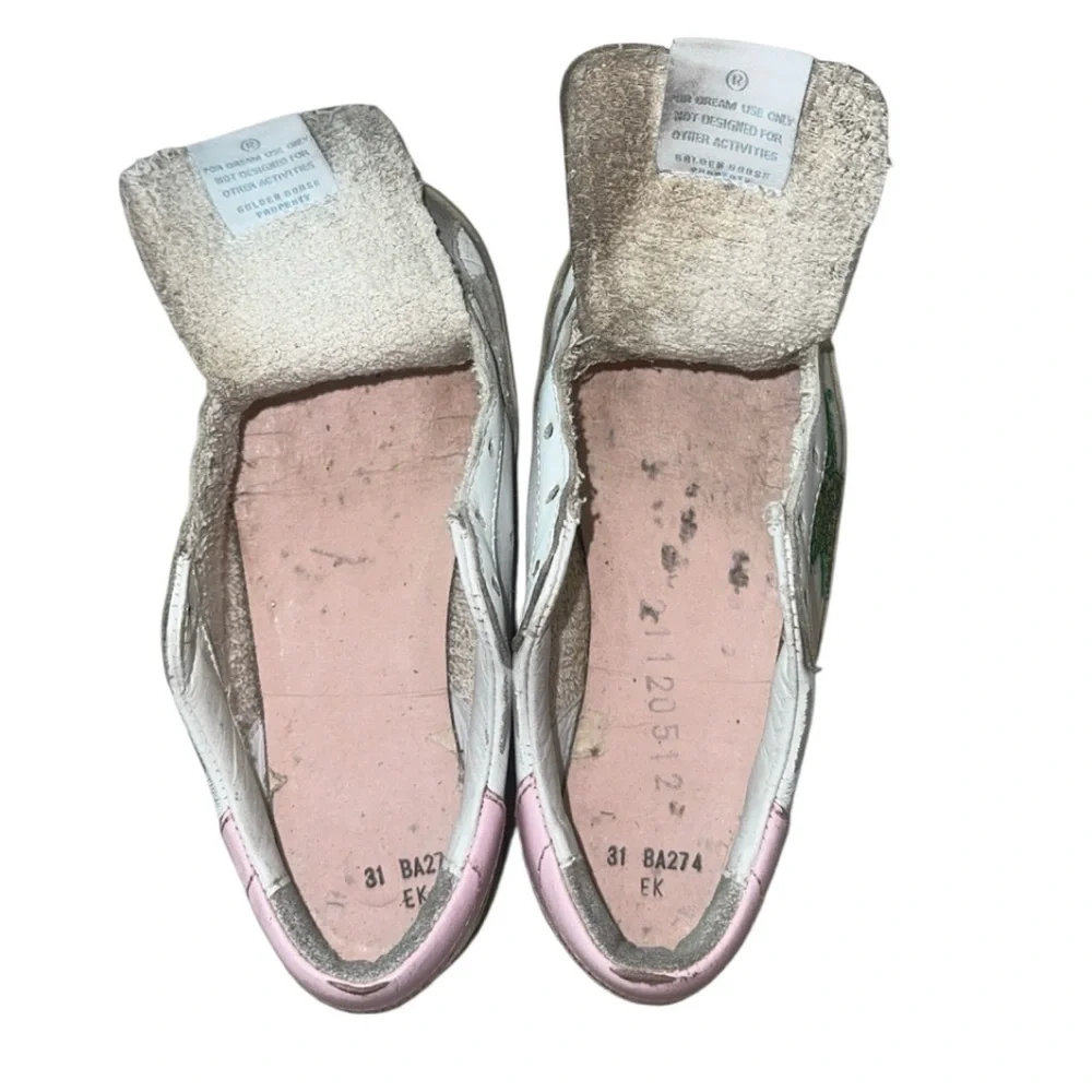 Authentic Golden Goose Superstar Girls White Green‎ Glitter Sneakers Size 13.5